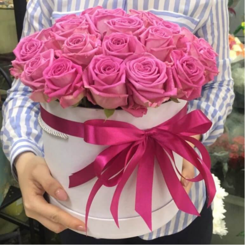 Купить на заказ 25 розовых роз в коробке с доставкой в Державинске